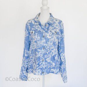 C&C California Size XL 100% Linen Jacket Shacket Floral Light Coastal Resortwear